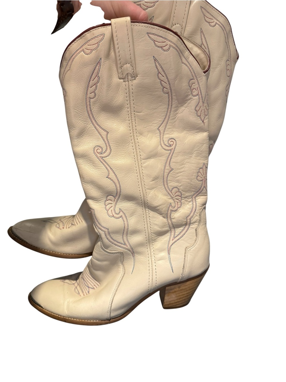 Vintage 1970 Acme Cream Leather Cowgirl Boots. Americana Country Summer Festival